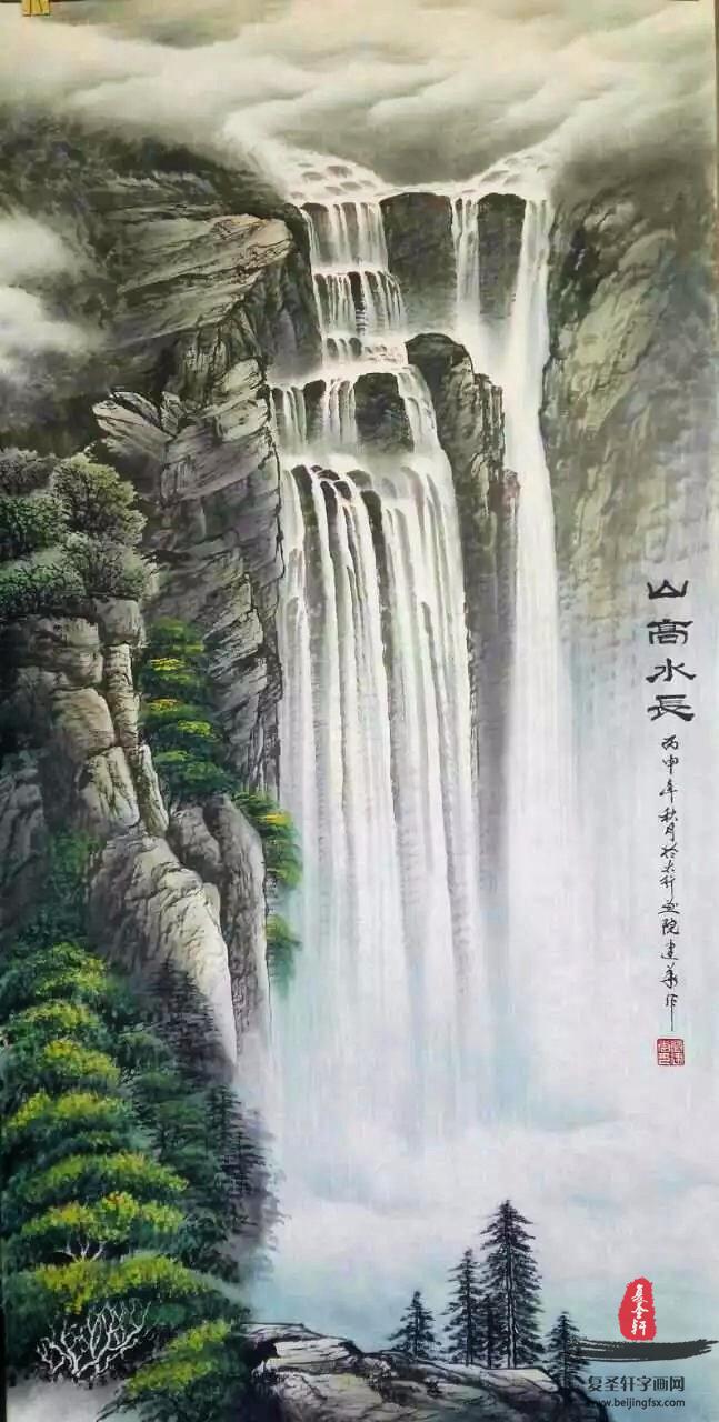 宁建华山水瀑布《山高水长》